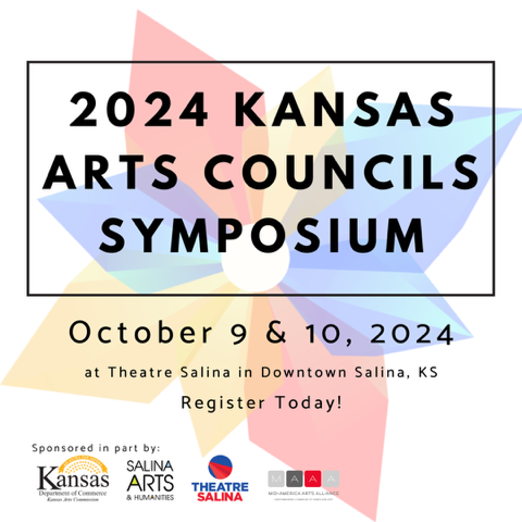 The Kansas Arts Councils Symposium brings together emerging and established arts councils, organizations, and artists from around Kansas to facilitate professional development, partnership, and celebration of the arts in our communities. Salina Arts & Humanities and the Kansas Creative Arts Industries Commission are hosting the 2024 Symposium at Theatre Salina in Salina, KS, on October 9 & 10. Theater Salina is located at 303 E. Iron Ave., Salina, KS 67401. Register HERE
