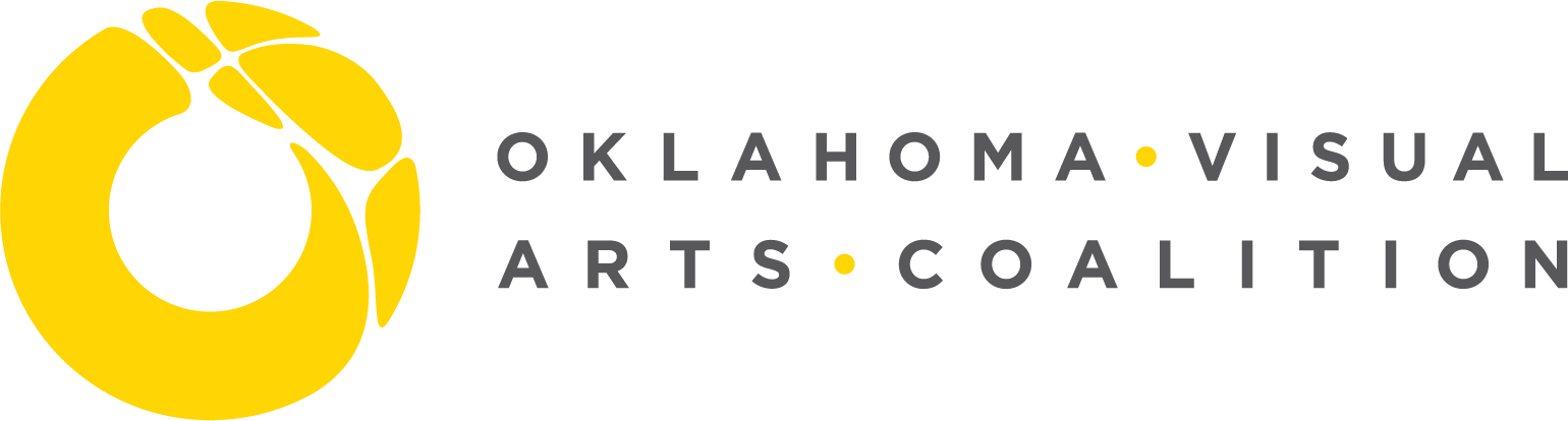 Yellow circular shape followed by the words: Oklahoma Visual Arts Coalition